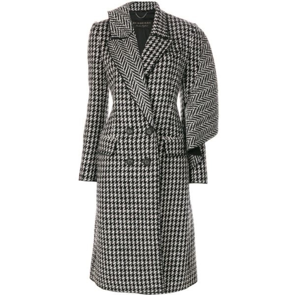 Burberry black white Houndstooth Wool double breasted cape sleeve coat UK 8 US 6